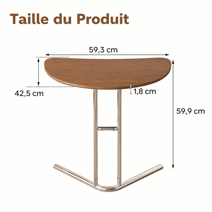 Bout de Canapé Demi-Lune Noyer avec Pieds Chromés