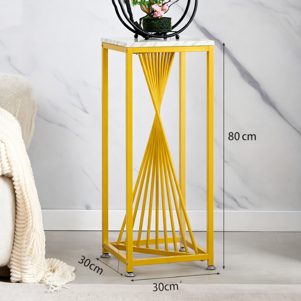 Guéridon Haut Métal Doré et Marbre