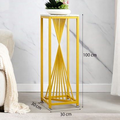 Guéridon Haut Métal Doré et Marbre