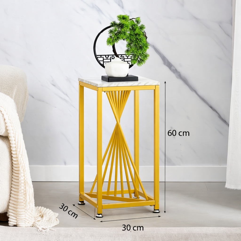 Guéridon Haut Métal Doré et Marbre