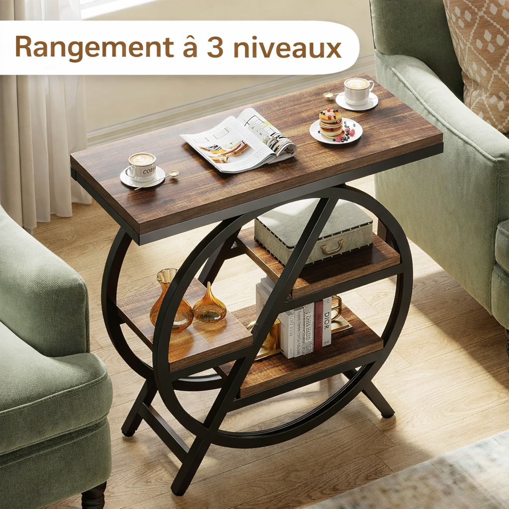 Bout de Canapé Industriel Bois et Métal avec Rangement