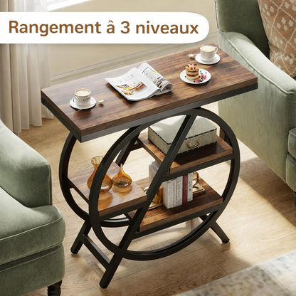 Bout de Canapé Industriel Bois et Métal avec Rangement