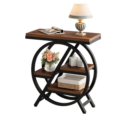 Bout de Canapé Industriel Bois et Métal avec Rangement