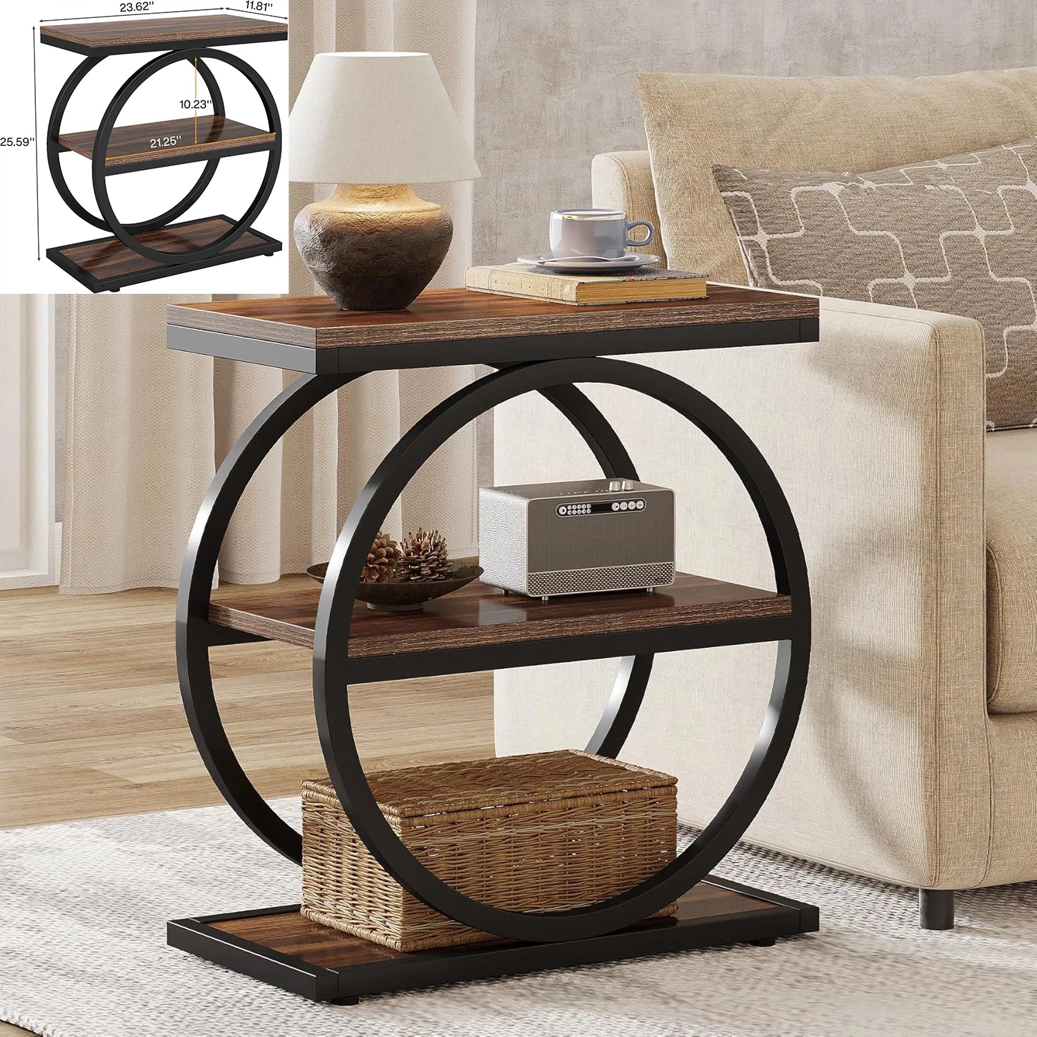 Bout de Canapé Industriel Bois et Métal avec Rangement