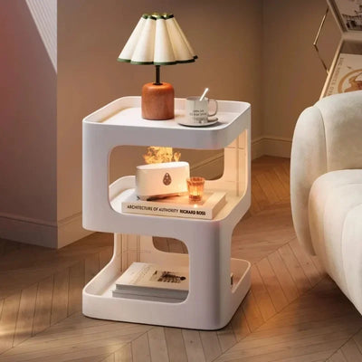 Bout de Canapé Moderne Carré avec Rangement 3 Niveaux