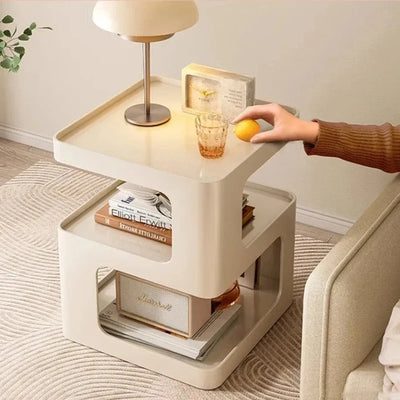 Bout de Canapé Moderne Carré avec Rangement 3 Niveaux