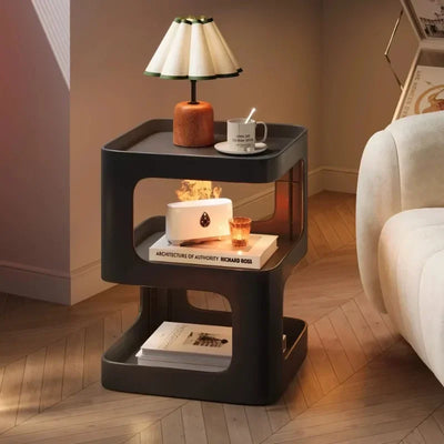 Bout de Canapé Moderne Carré avec Rangement 3 Niveaux