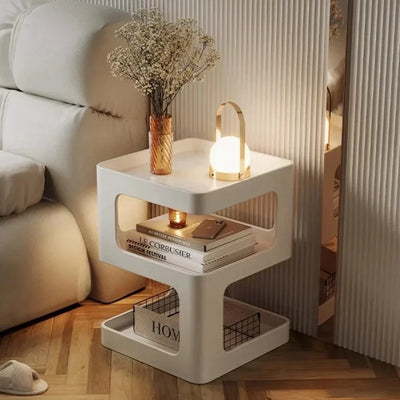 Bout de Canapé Moderne Carré avec Rangement 3 Niveaux
