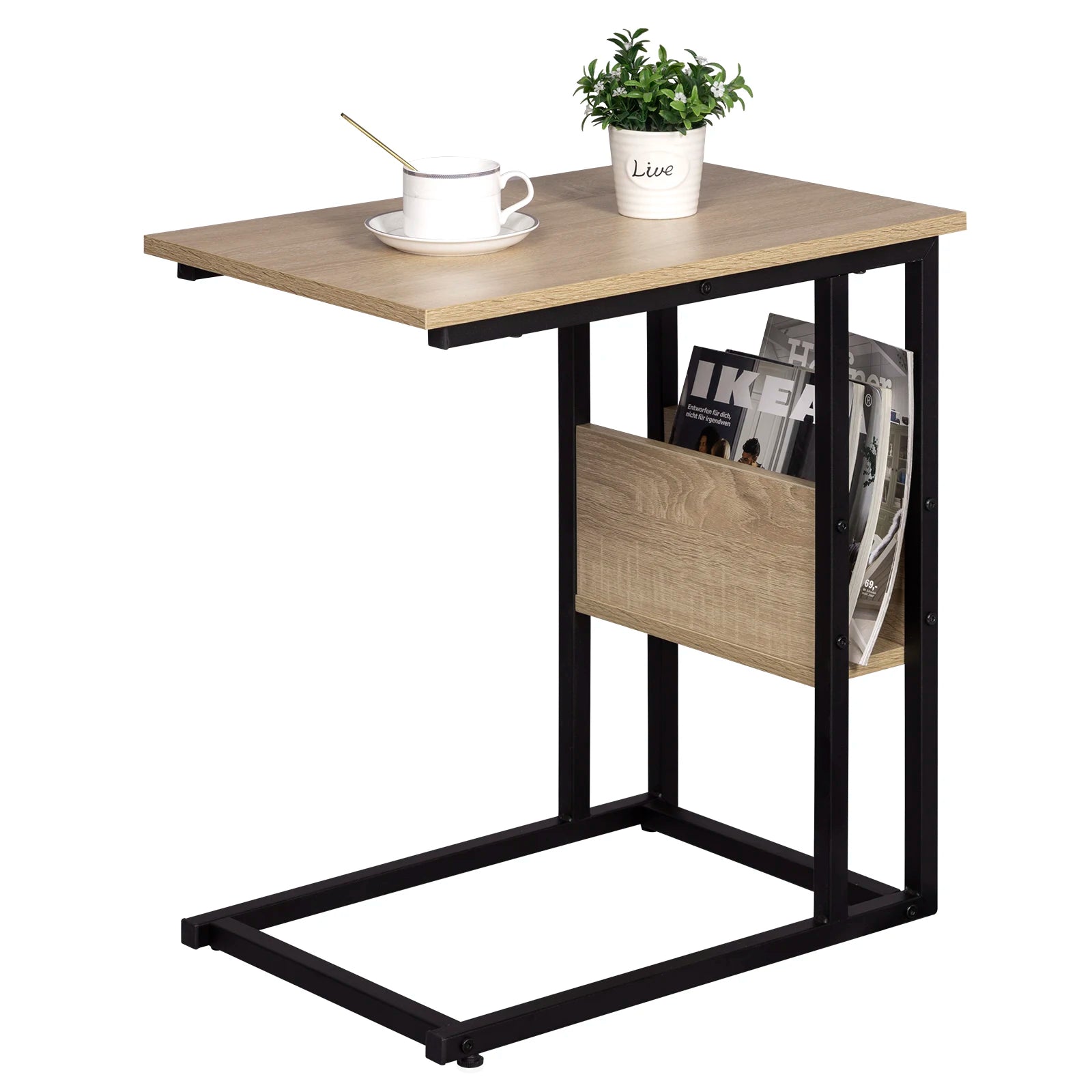 Bout de Canapé avec Porte-Revues en Bois et Métal