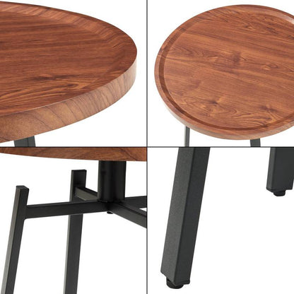 Bout de canapé rond en bois noyer et métal noir