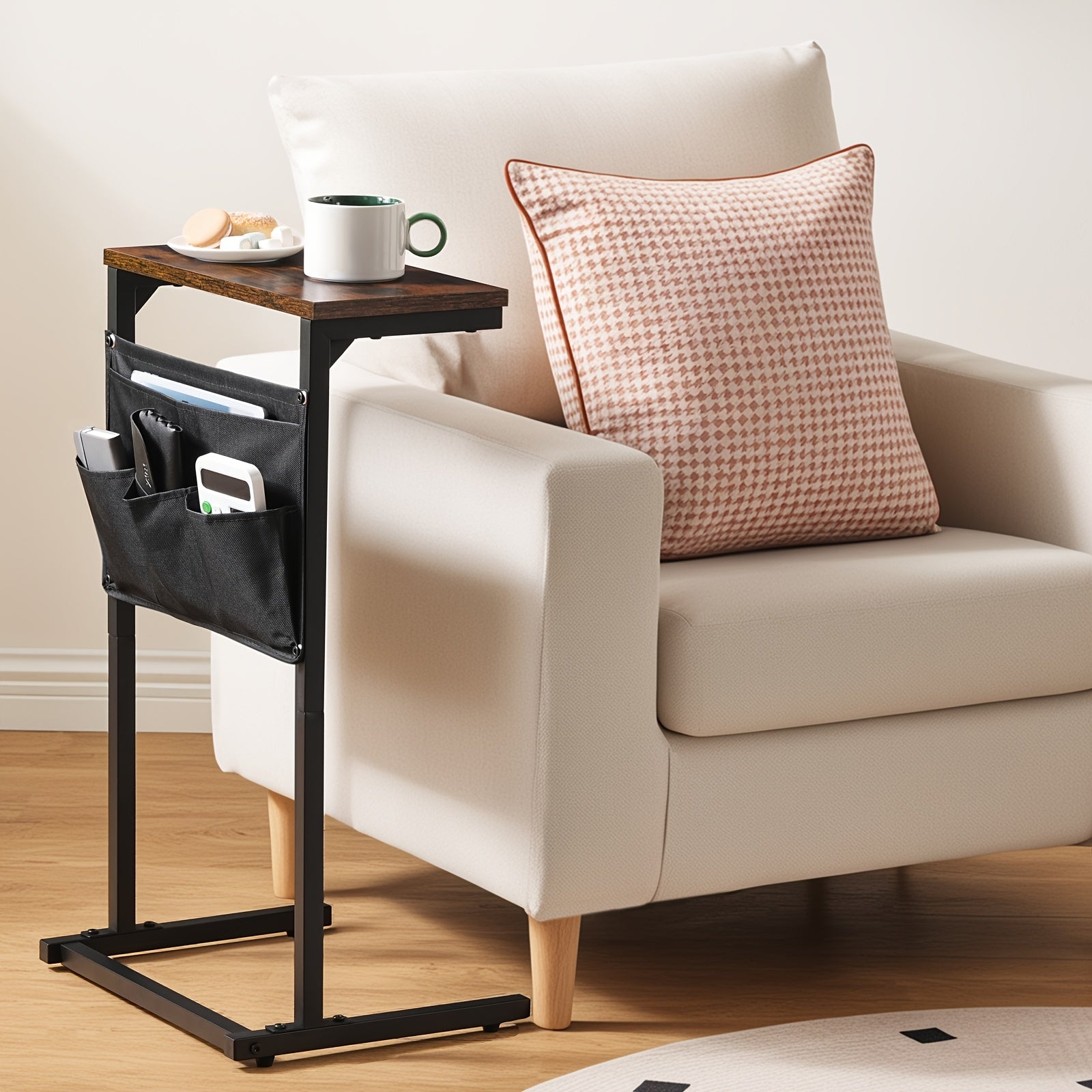 Bout de Canapé Bois et Métal avec Poches Rangement