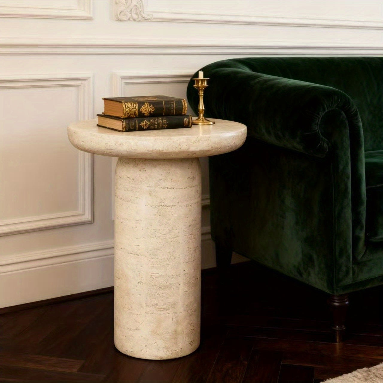 Bout de Canapé Rond Effet Travertin