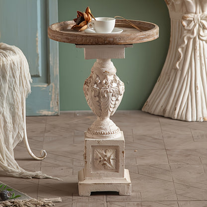 Guéridon Ancien Sculpté Patiné Blanc