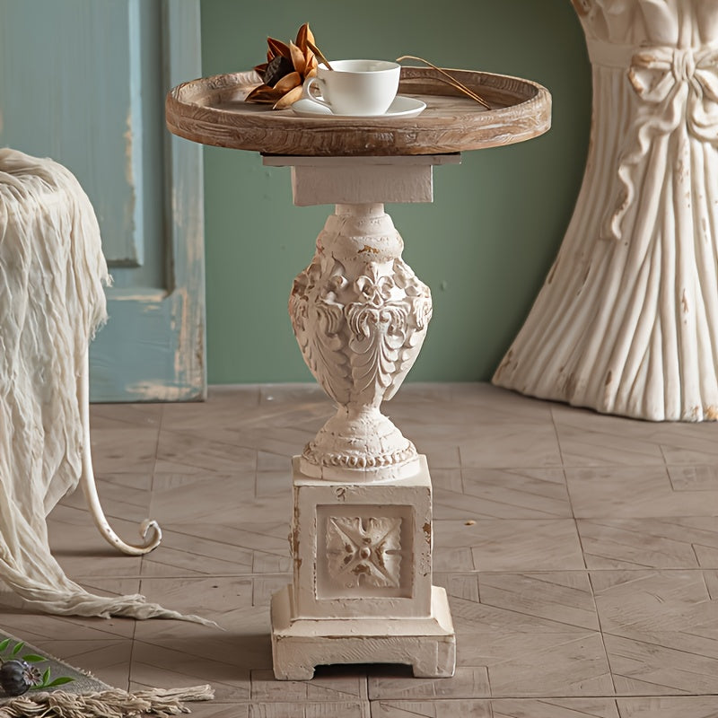 Guéridon Ancien Sculpté Patiné Blanc