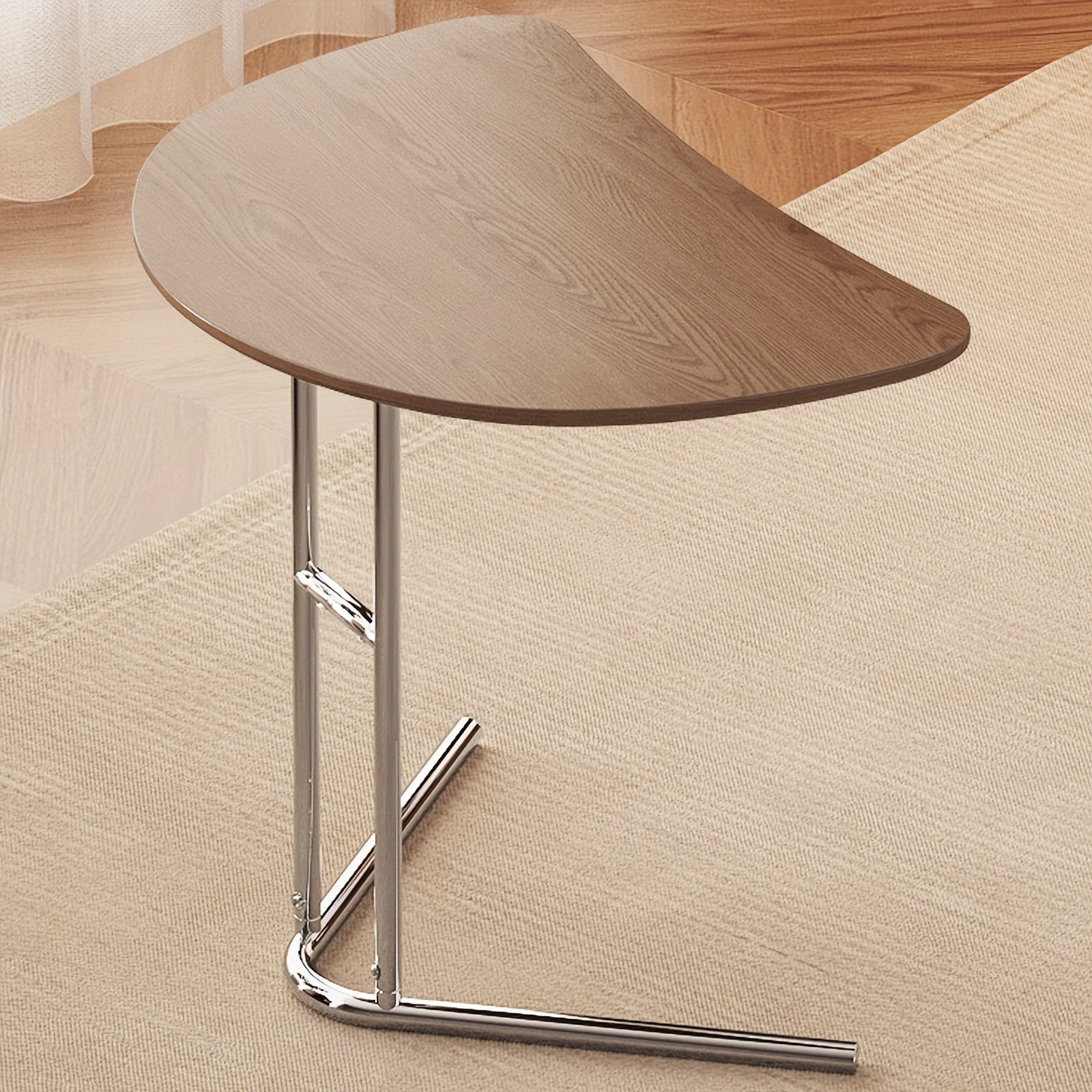 Bout de Canapé Demi-Lune Noyer avec Pieds Chromés