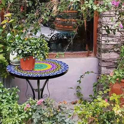 Guéridon en Fer Forgé avec Plateau Verre Mandala