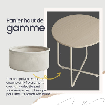 Bout de canapé rond avec panier de rangement