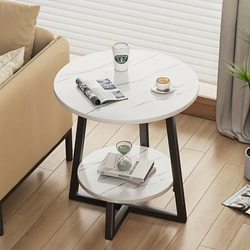 Bout de Canapé Rond 2 Niveaux Effet Marbre