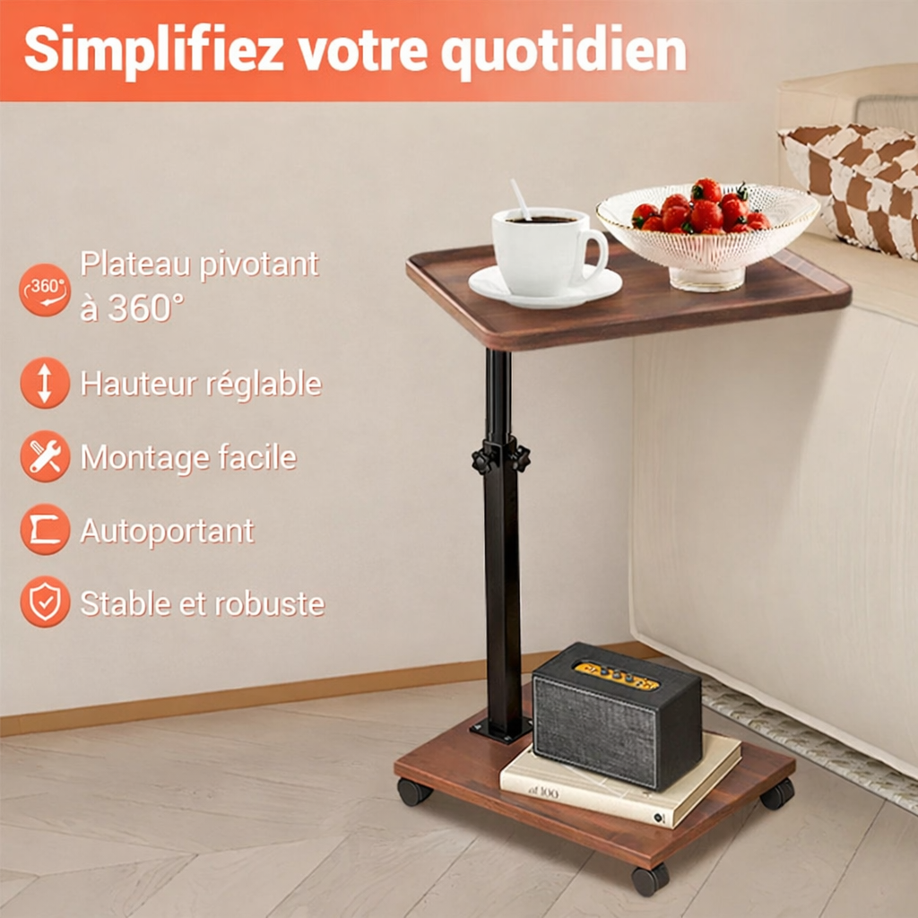 Bout de Canapé à Roulettes Réglable avec Rangement