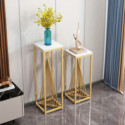 Guéridon Haut Métal Doré et Marbre