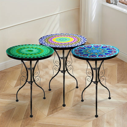 Guéridon en Fer Forgé avec Plateau Verre Mandala