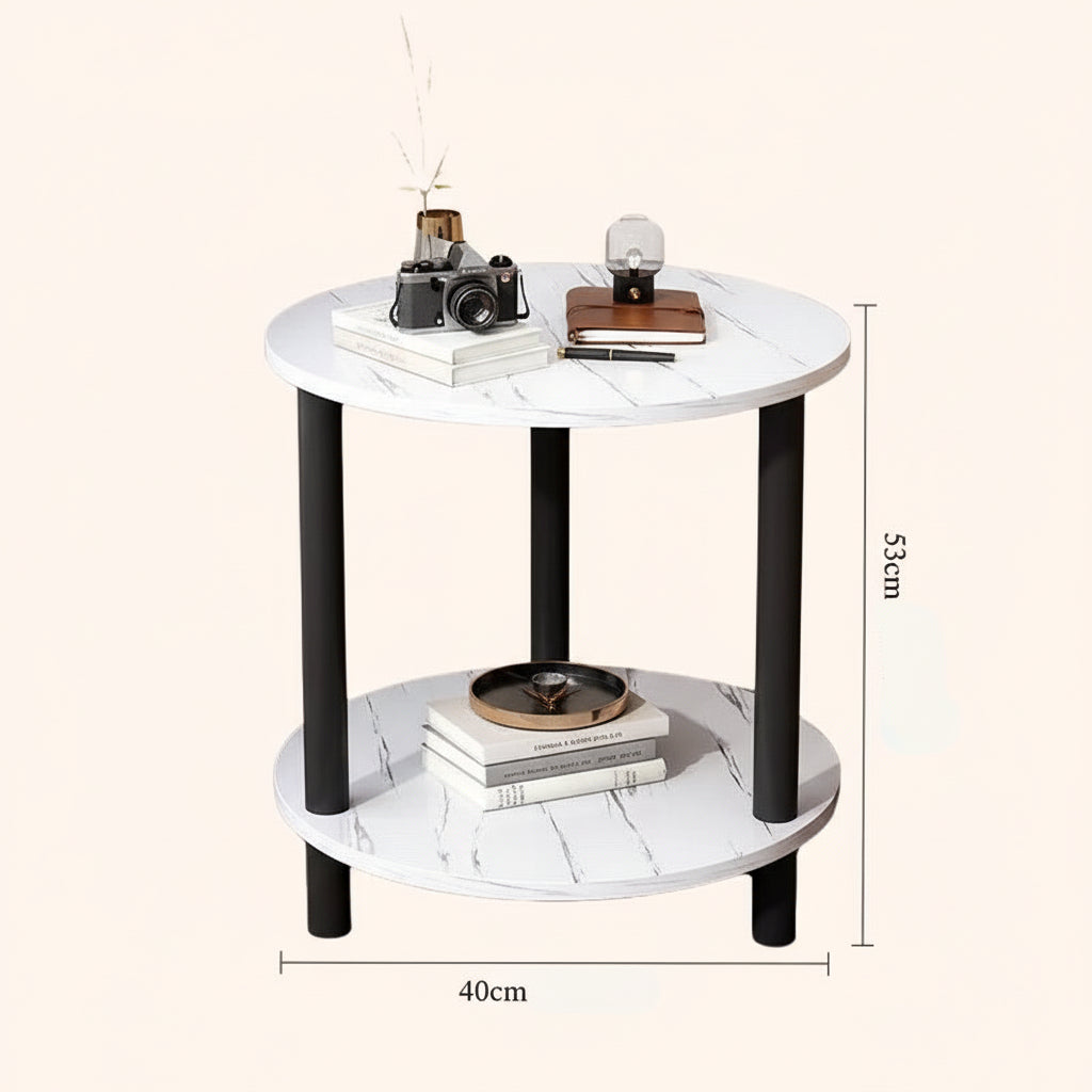 Bout de Canapé Rond Marbre Blanc 2 Niveaux