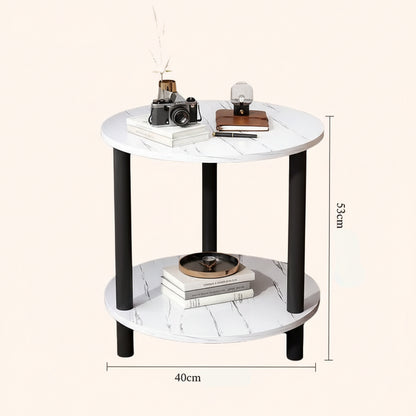 Bout de Canapé Rond Marbre Blanc 2 Niveaux