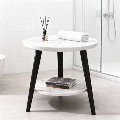 Bout de canapé rond à double plateau effet marbre