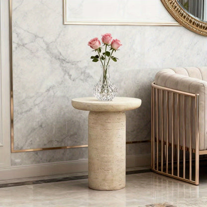 Bout de Canapé Rond Effet Travertin