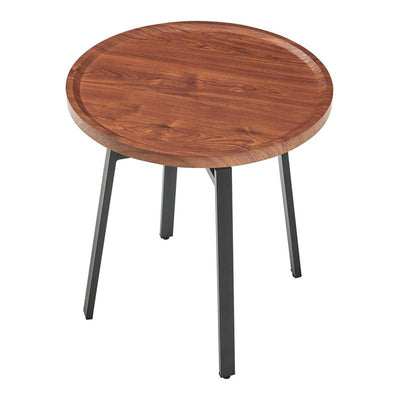 Bout de canapé rond en bois noyer et métal noir