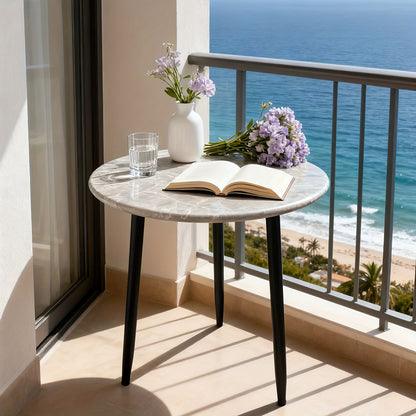 Bout de canapé rond effet marbre et métal noir