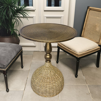 Guéridon Rotin et Fer au Style Bohème Artisanal