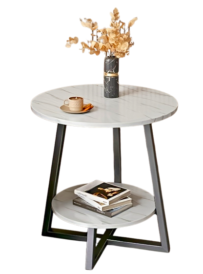 Bout de Canapé Rond Effet Marbre 2 Niveaux