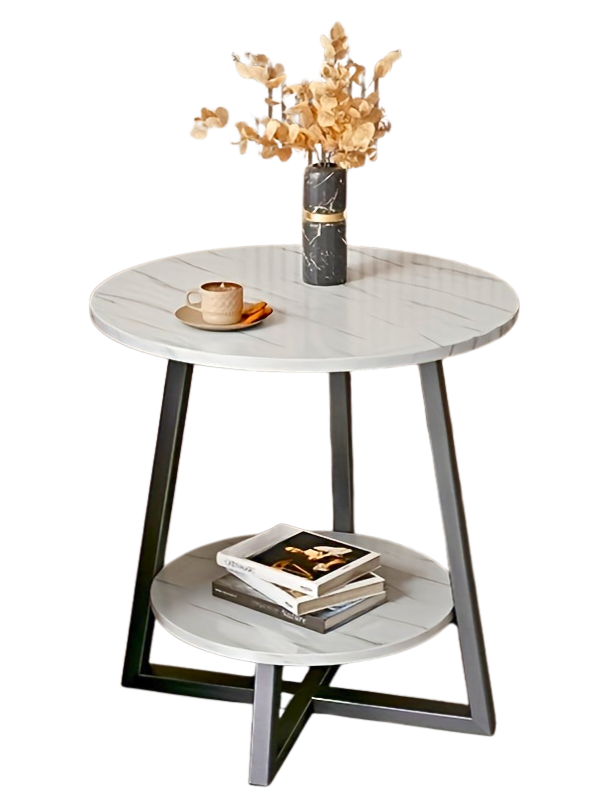 Bout de Canapé Rond Effet Marbre 2 Niveaux