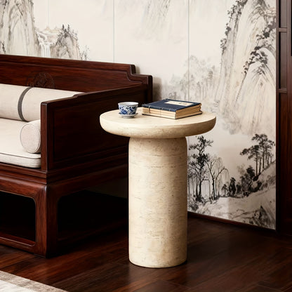 Bout de Canapé Rond Effet Travertin