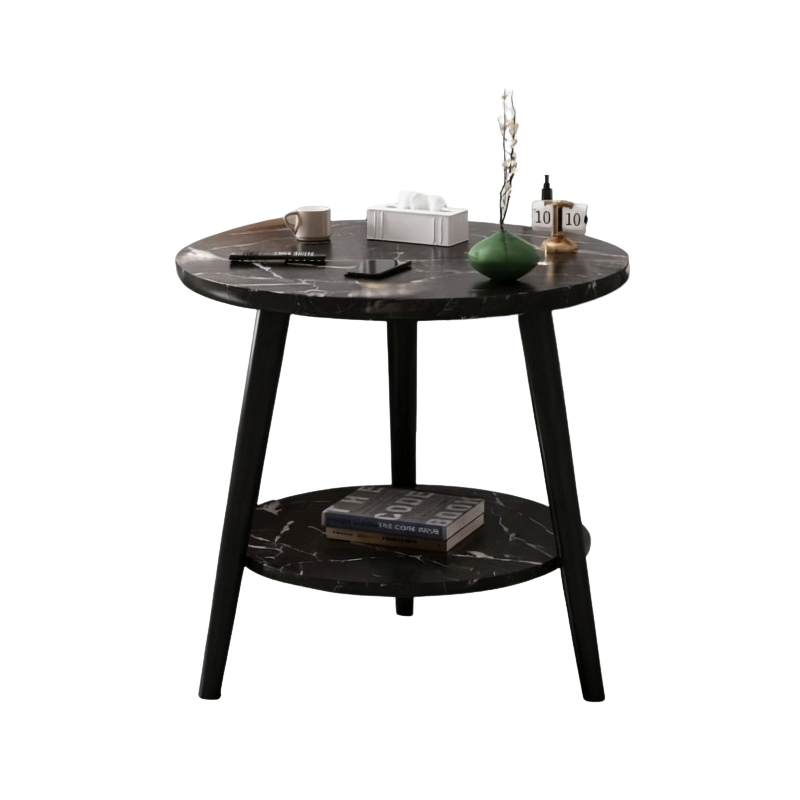 Bout de canapé rond à double plateau effet marbre