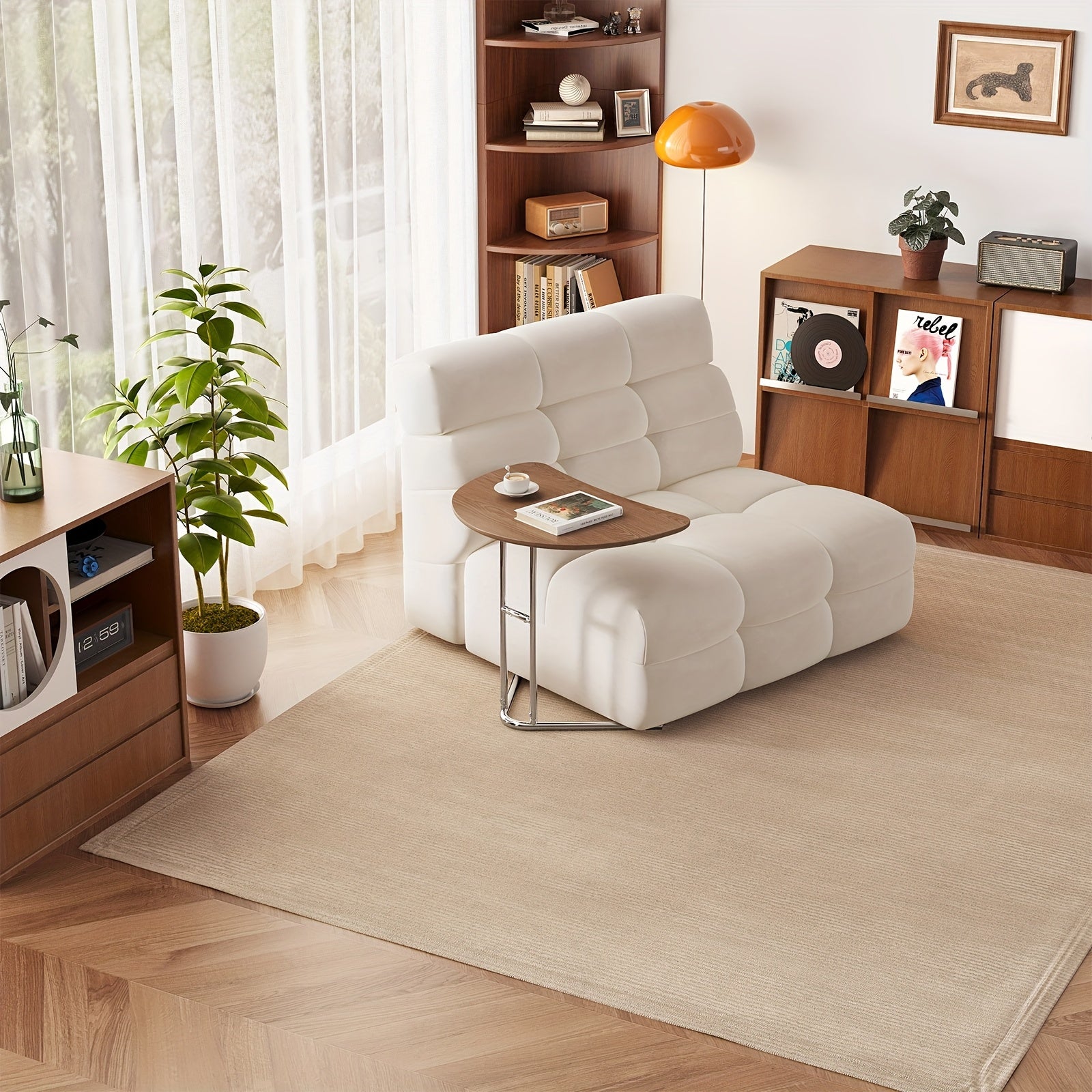 Bout de Canapé Demi-Lune Noyer avec Pieds Chromés