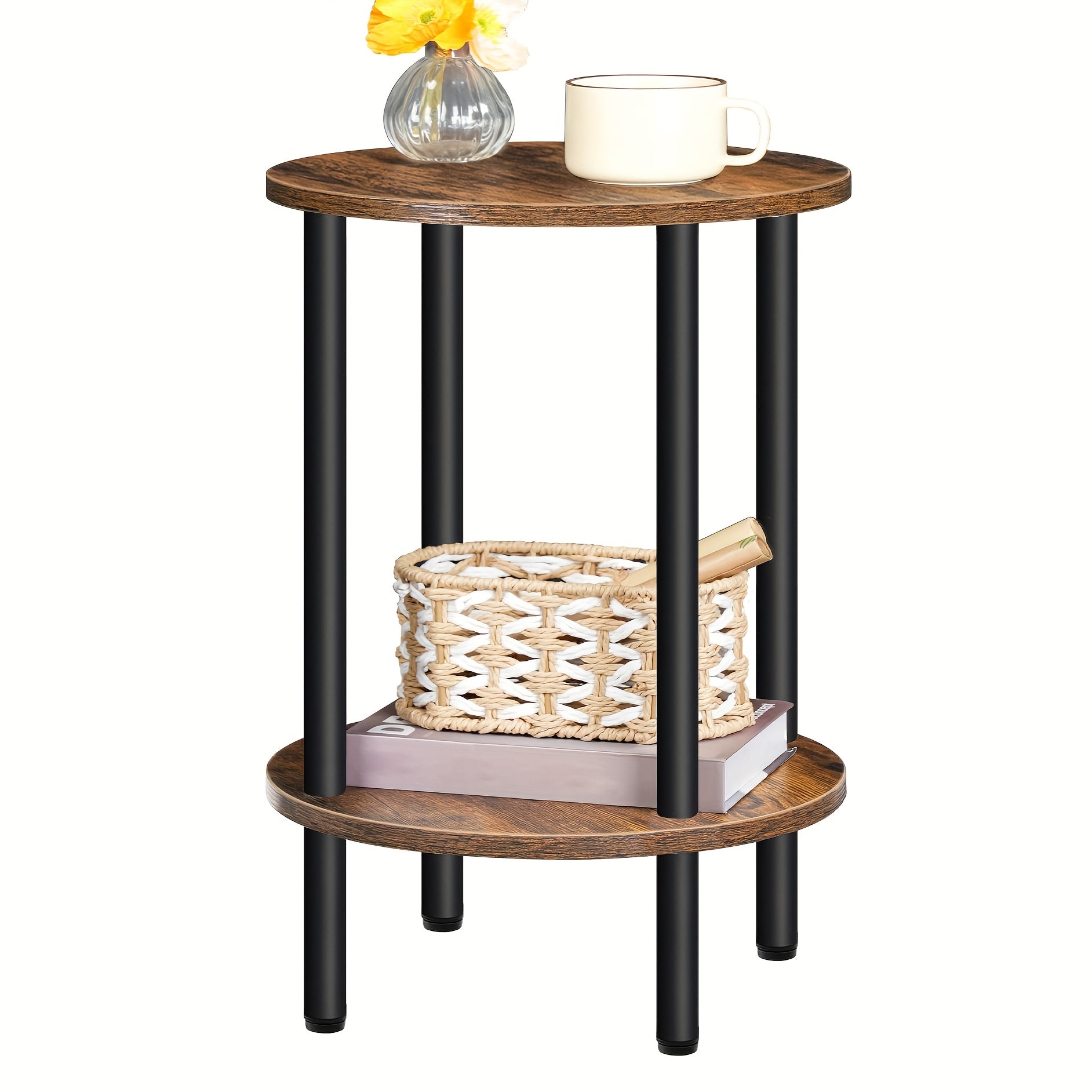 Bout de Canapé Rond Bois Industriel