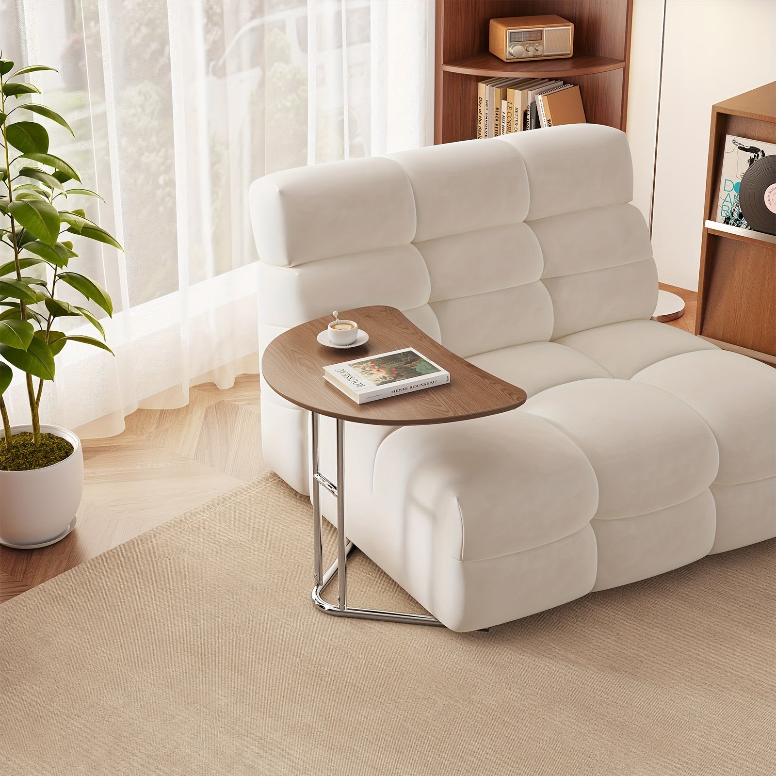 Bout de Canapé Demi-Lune Noyer avec Pieds Chromés