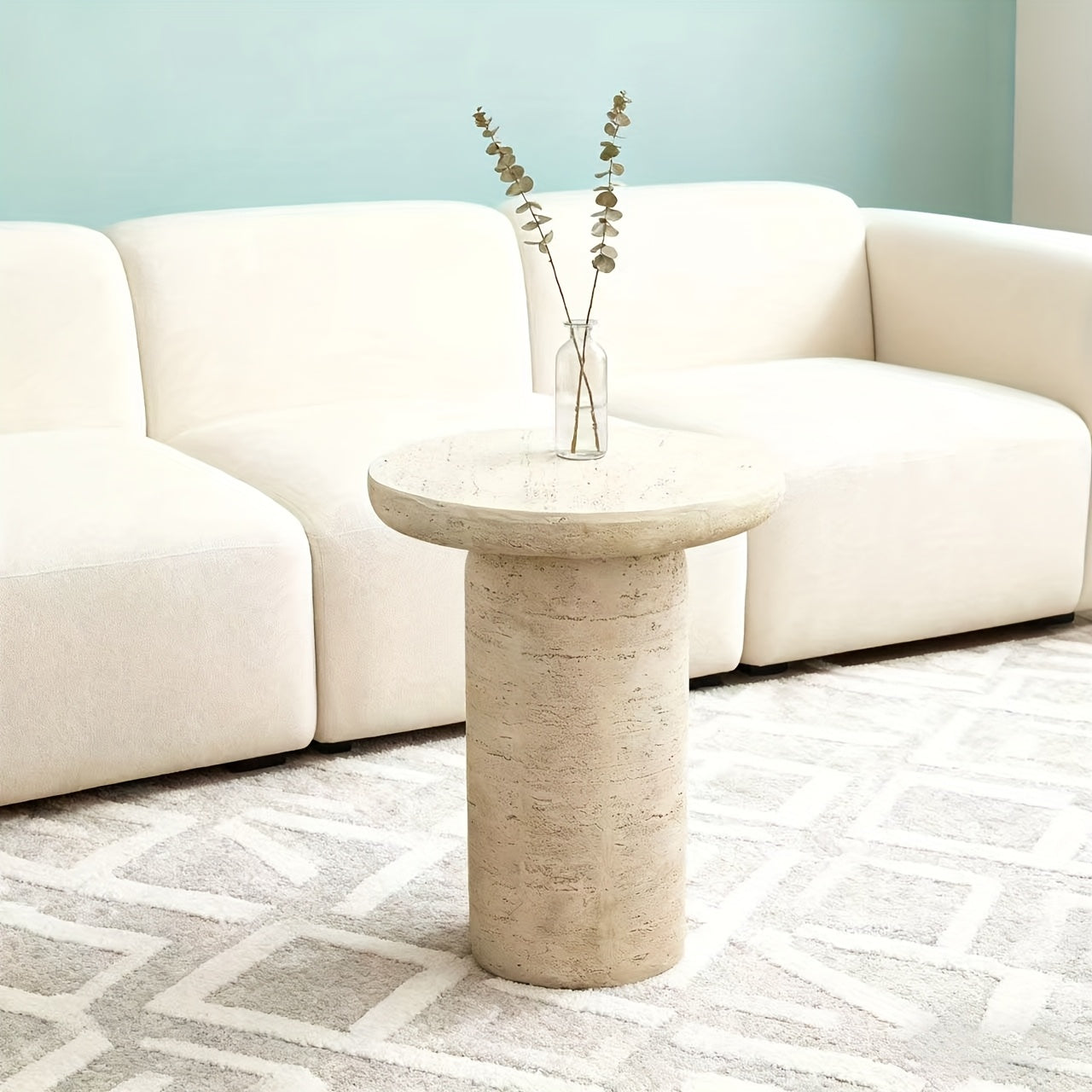 Bout de Canapé Rond Effet Travertin