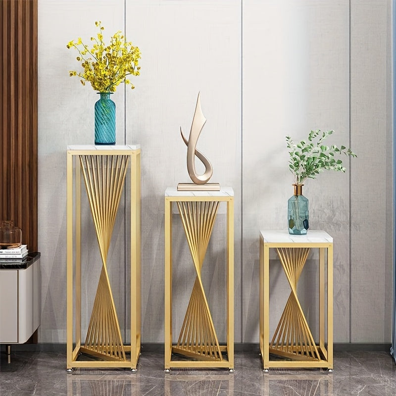 Guéridon Haut Métal Doré et Marbre