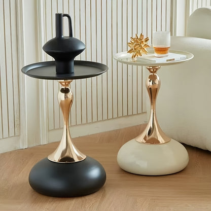 Bout de Canapé Rond avec Pied Doré Sculptural