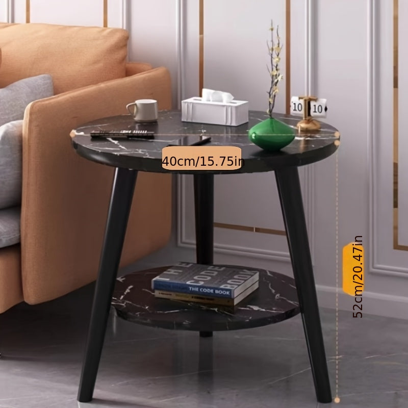 Bout de canapé rond à double plateau effet marbre