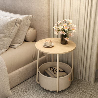 Bout de canapé rond avec panier de rangement