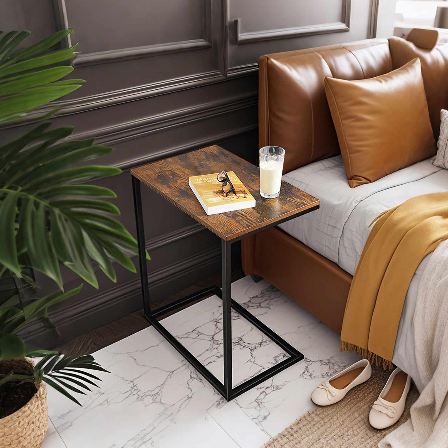 Bout de Canapé Industriel Bois et Métal Noir