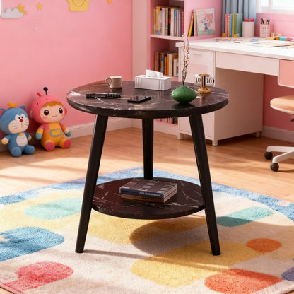 Bout de canapé rond à double plateau effet marbre