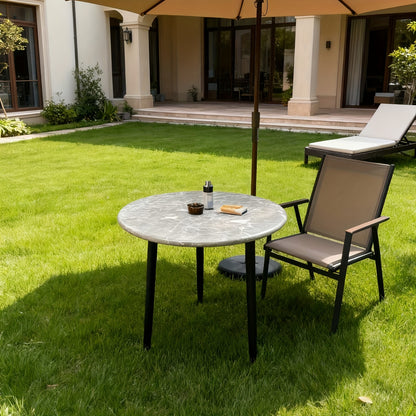 Bout de canapé rond effet marbre et métal noir