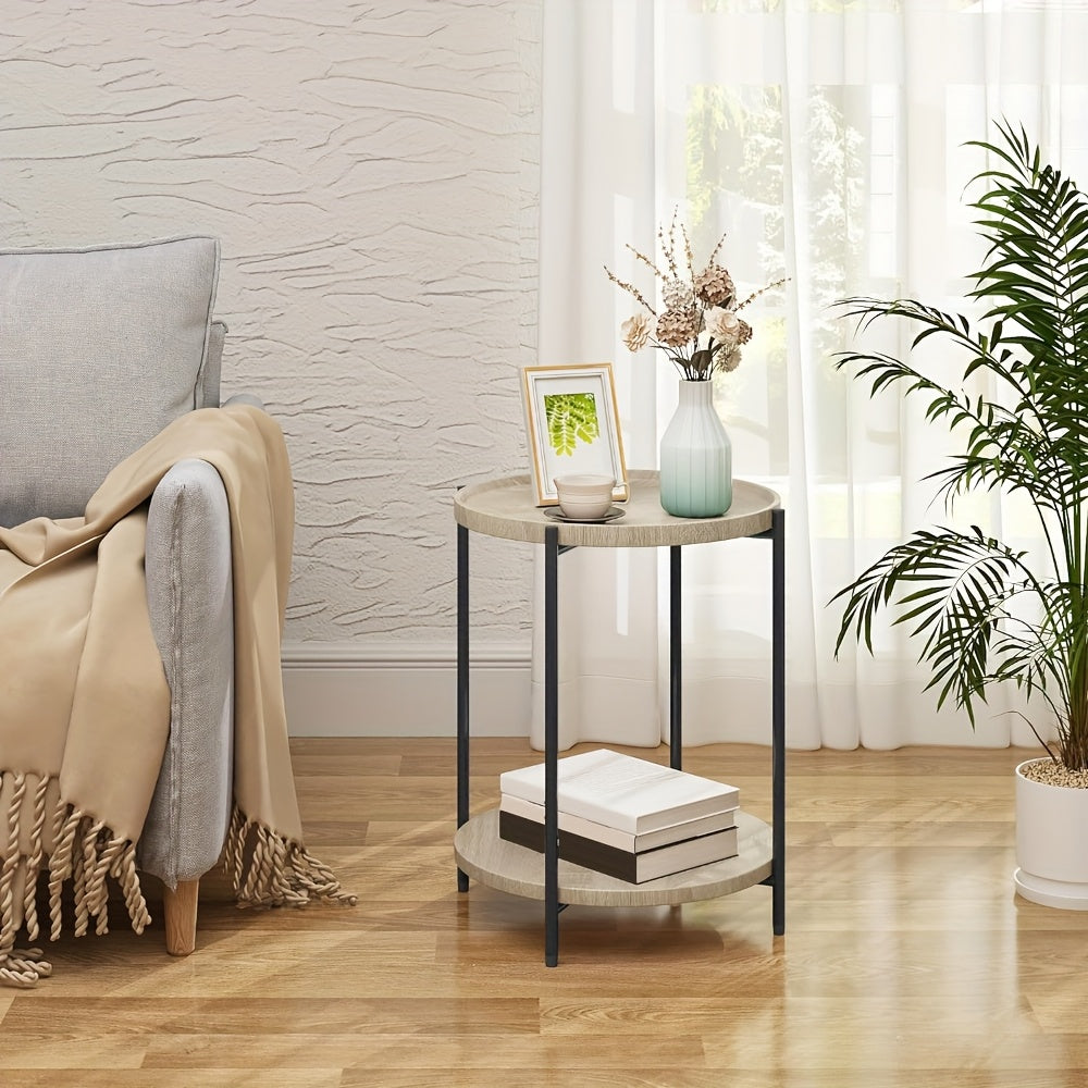 Bout de Canapé Rond Bois 2 Niveaux