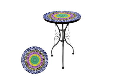 Guéridon en Fer Forgé avec Plateau Verre Mandala