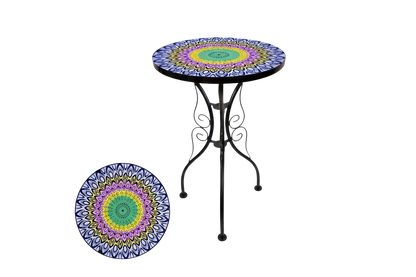 Guéridon en Fer Forgé avec Plateau Verre Mandala